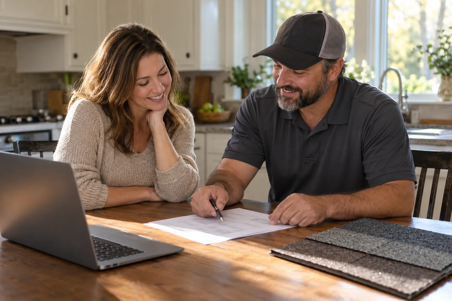 Homeowner reviewing a roofing quote with a local provider in the Middletown area